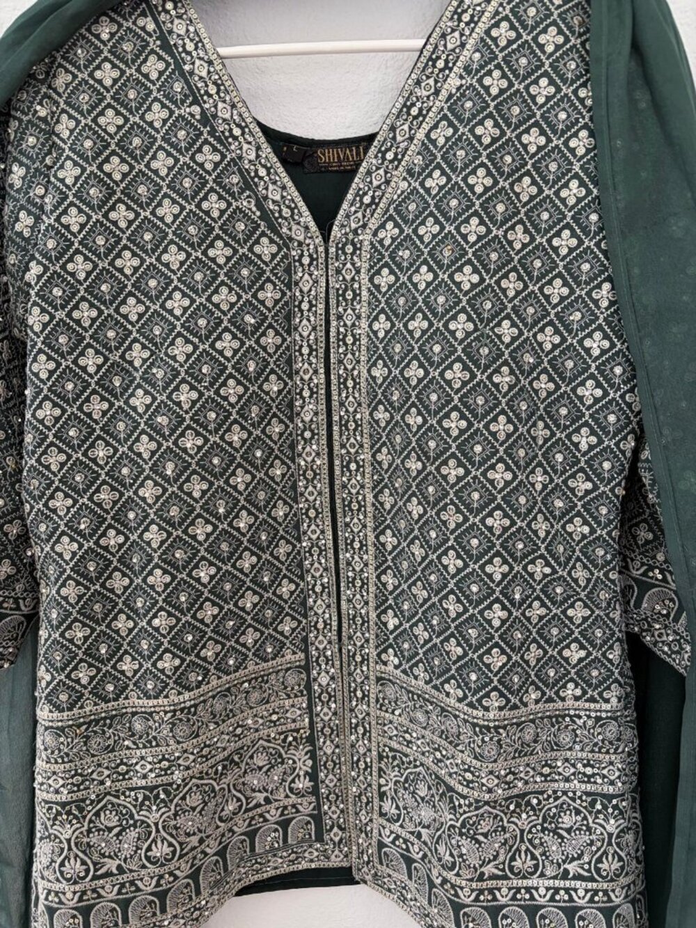 Dark Green Embroidered Kurta Set with Palazzo & Dupatta | Women's Indian Ethnic - Picture 5 of 8